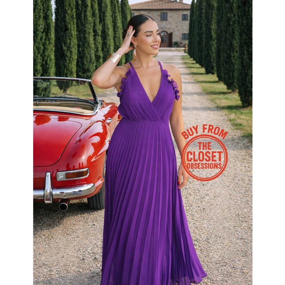 ZARA Purple Pleated Midi Dress NWT Wedding Guest Garden Party M - Picture 2 of 16